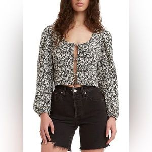 Levi Womens Flower Tie Blouse